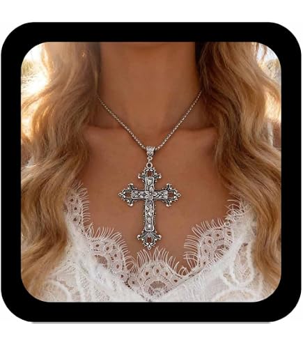 Collana con croce grande, collana con vampiro Goth, croce gotica, collana con goccia gotica con croce in argento gotico collana gotica con Choker incrociato  36