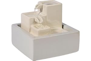 dobar® Mały, trzystopniowy wodospad z ceramiki o wyglądzie kamienia – fontanna pokojowa z pompą do wnętrz – 19 x 19 x 16,5 cm – biały