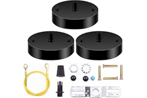 BIQING 3 pièces Metal Ceiling Rose Kit Rosace de Plafond Métallique Cylindrique Noir pour Lumière Suspendue Lampe à Suspension.