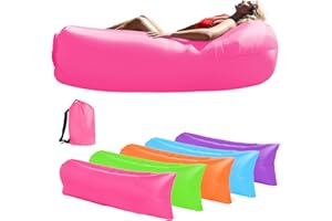 Kenmohuo Inflatable Sun Air Lounger, Portable Blow Up Sofa Bed for Beach Camping Garden, Waterproof Anti-Leak Inflatable Chair Couch Sunbed for Outdoor Travel Picnics Hiking Pool (Rose Red)