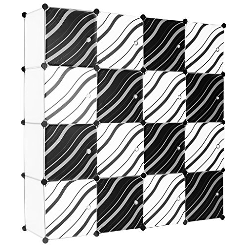 LANGRIA Stufenregal 16-Kubus Modular Lagerregal Kleiderschrank Garderobe mit Transluzenten Zebra Striped Türen Design für Kleidung, Schuhe, Spielzeug und Bücher - 3