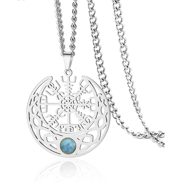 Collana con ciondolo bussola in ossidiana Vegvisir vichinga