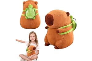 Dhqkqg Capybara Plush Toy, Cute Animal Capy Guinea Pig Dolls, Capybara Carrying Turtle Backpack, Realistic Soft Stuffed Animal Plush Toy, Capybara Gifts Guinea Pig Toys for Kids (23cm)