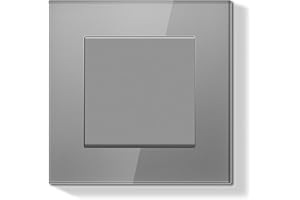 BSEEDLIFE Interrupteur Mural,Interrupteur Encastré avec Cadre en Verre de Cristal,1 Gang 2 Voies,Installation Facile,86 * 86mm,Gris