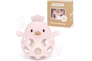 MCGMITT Baby Teething Rattle Toy - Grasping Ball Teether BPA-Free Silicone Chicken Rattle for Sensory and Motor Skill Development for 3, 6, 9 Month Easy to Grip Soft and Safe Montessori Gift-Pink