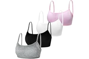 BYSION Young Girls Bras Cotton Teenage Underwear Removable Chest Pad Sports Training Bra Crop Tops for 7-12 Years Girls- 4 Pieces/4 Set
