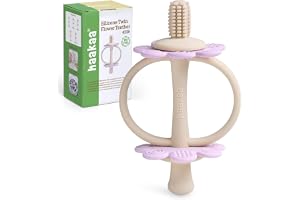 haakaa Baby Bitring i Silikon, 2-i-1 Bitleksak med Nappformad Ände och 360° Borsthuvud, Tandköttsmassage, Lätt att Greppa, La