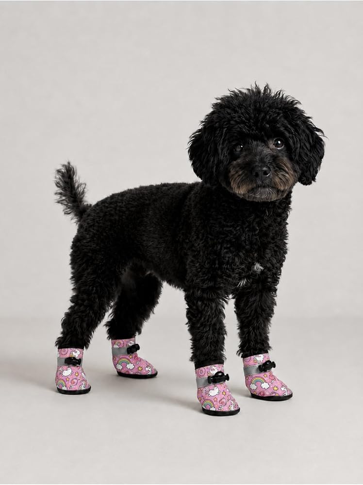 Monopetz Köpek Pati Koruyucu Ayakkabı Unicorn Su Geçirmez Kaymaz Taban 4 Adet, S, unicornayakkabi01, Pembe
