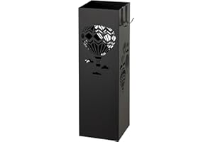 Baroni Home Moderner Schirmständer aus Metall mit Heißluftballons-Schintzerei - Regenschirmständer mit 2 Haken und abnehmbarer Regentropfwanne, für Büro und Haus, Schwarz, 16x16x49 cm