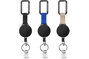WONWOOD_DIRECT Porte-clés extensible 3 pièces Porte-clés rétractable, Porte-clés d'identification extensible Porte-clés extensible avec clip d'identification (Noir+Beige Gris+Encre)