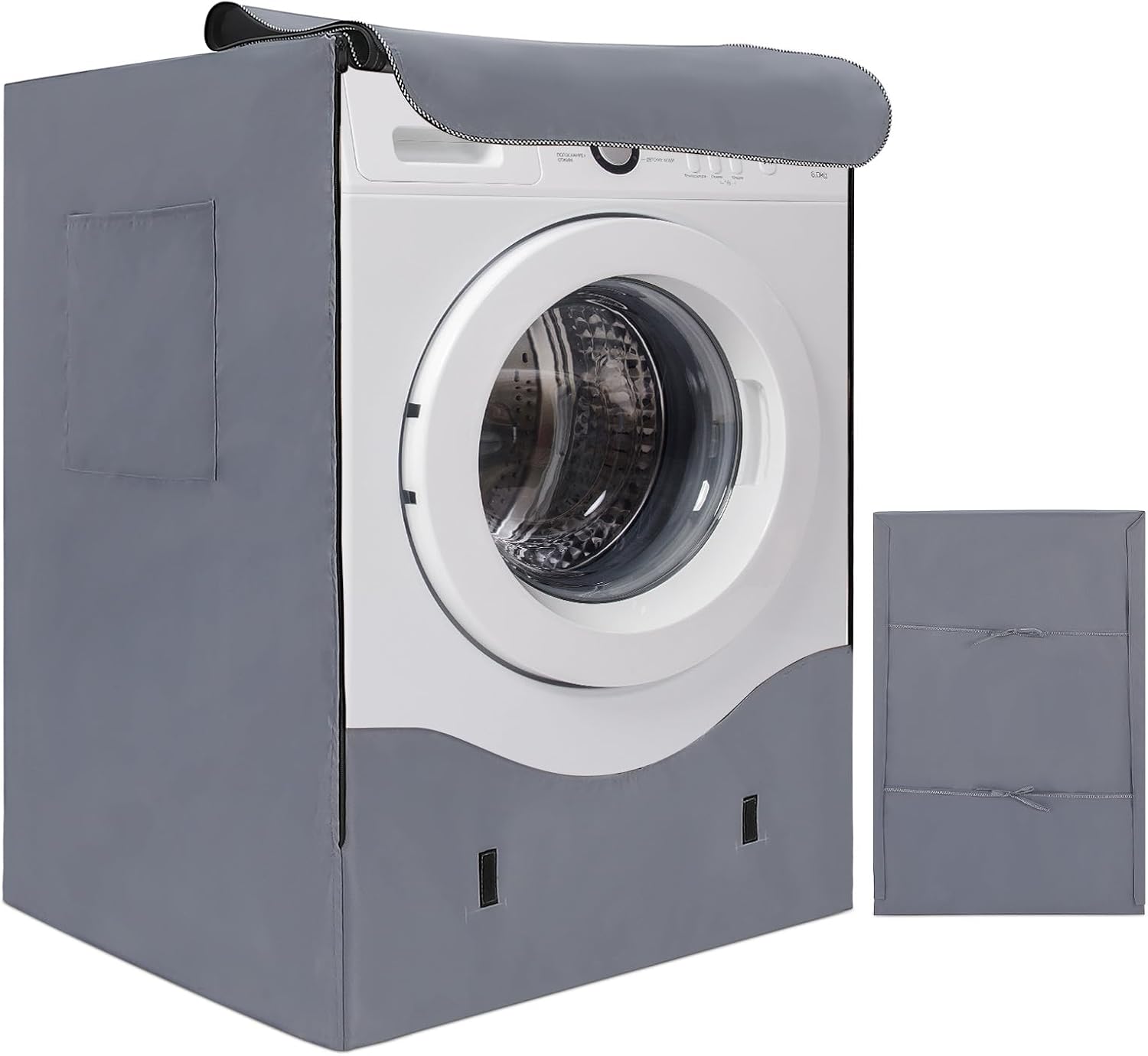 HAUSPROFI Funda Lavadora Exterior Impermeable 60 * 64 * 85cm, Fundas Lavadora Carga Frontal 420D, Fundas Secadoras Exterior con Recubrimiento Plata de Doble Cara, Funda Secadora Impermeable - Gris