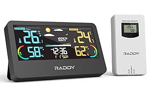 Raddy WF-55C PRO Weather Station Wireless Indoor Outdoor Thermometer Hygrometer Barometer, Weather Forecast, Color Display with Remote Sensor for Home Use