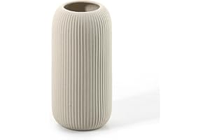 Modern keramisk vas, vit, ribbad, cylindrisk form
