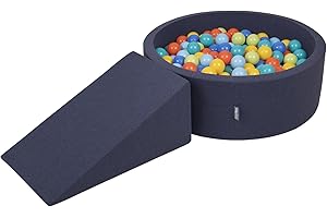 KiddyMoon Area Di Gioco In Schiuma Con Tondo Piscina Di Palline (200 Palline) Per Bambini, Blu Scuro:Verdech/Arancione/Turche/Blu/Azuro/Gialo