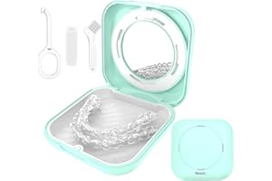 ‎TYSORETY Zahnspangendose Zahnschiene Box mit Belüftungslöcher Kompatibel mit, Retainer Case mit Spiegel mit Entnahmewerkzeugen& Aligner Chewies& Bürste (Grün)