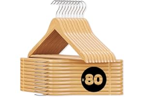 OWIJI Grucce Appendiabiti Legno Naturale Set da 80 Universali Gancio Girevole Scanalature Spallina Barra Antiscivolo Bordi Arrotondati Salvaspazio Resistenti Leggere Uso Domestico Lavorativo