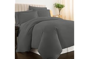 PIZUNA LINENS Pizuna Copripiumino 200x200 Cotone Grigio Scuro, 400 fili con trama Sateen in 100% Cotone a fiocco lungo Copripiumino 200x200 con 2 federe 50x80 (Copripiumino Cotone Grigio Scuro)