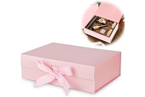 GOIEHIR Cajas de Regalo Magnéticas con Tapas, Caja de Regalo con Lazo, Caja de Embalaje de Regalo Reutilizable, para Cumpleaños, Navidad, Día de San Valentín ( Rosa )