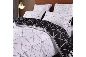 Luofanfei Kariert Bettwäsche 200x200cm 3 Teilig Microfaser Bettbezug Streifen Geometrisch Schwartz Muster Extrem Haltbar 1X 200 x 200 cm Bettbezug + 2 Kissenbezüge 80 x 80 cm (JJA,200 x 200 cm)