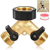 TIMESETL 2 Way Brass Tap Manifold,3/4" Tap Y Splitter Two Way Washing Machine Hose Connector with Individual On/Off Valves, T
