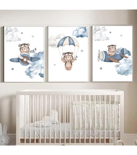 Youihom 3 Toile Prenom Chambre Bebe Enfant Poster Girafe Lion Fleurs Tableau Gris Et Rose Affiche Personnalisée Bébé Salle De Jeux - Maison