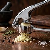 Deconox &Uuml;st&uuml;n Kaliteli Paslanmaz &Ccedil;elik Sarımsak Presi - Ergonomik Kavisli Beşik Tipi Metal Sarımsak Ezici ve Doğrayıcı