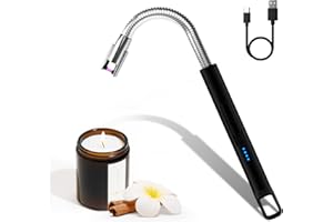 HOTERB Encendedor Eléctrico,Encendedor Velas con Acollador Correa Mechero Cocina Electrico USB-C Chargeable,Sin Llama a Prueba De Viento y Pantalla LED Mechero Electrico para Barbecue,Estufas de Gas (Negro)