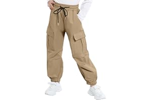JiAmy Pantaloni cargo da ragazza, in cotone elastico in vita, casual, larghi, pantaloni da paracadute, Y2k, multi tasche, per danza, jogging, per 5-14 anni