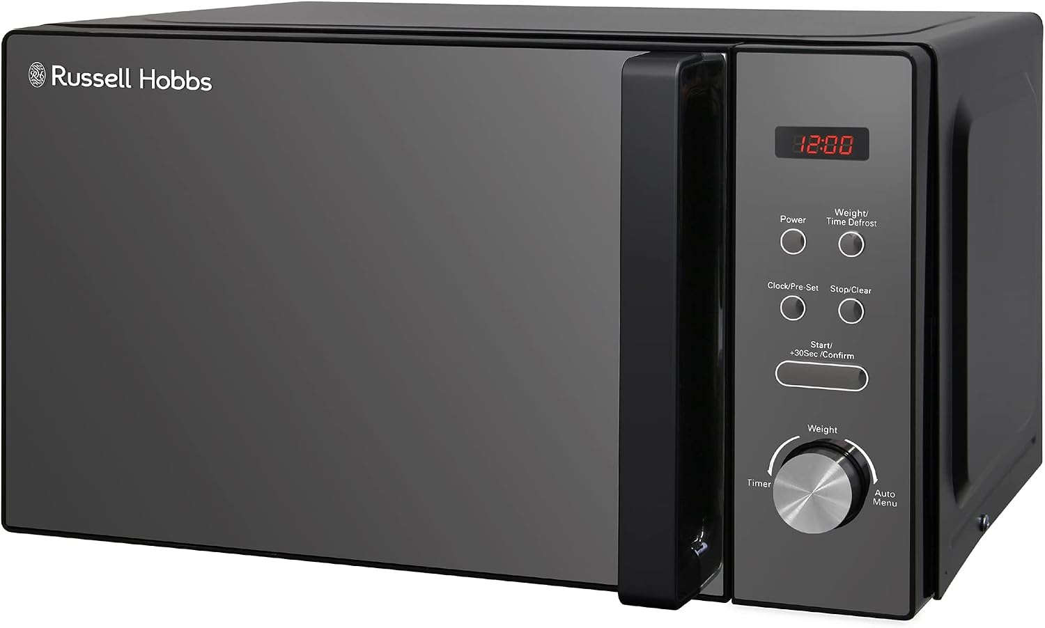 Russell Hobbs RHM2076B 20 Litre 800 W Black Digital Solo Microwave with 5 Power Levels, Automatic Defrost, 8 Auto Cook Menus, Clock and Timer, Easy Clean