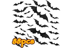 DATEFUN 88 PCS Murcielagos Halloween 3D Murciélago Pegatinas Pared Decorativas, 4 Tamaños Halloween Decoraciones de Murciélagos para Decoración de Ventanas de Halloween
