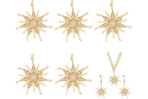 DICOSMETIC 5 Pièces Breloque Soleil Plaqué Or 18K Pendentifs Soleil en Zircon Cubique Breloques Célestes avec Anneau de Saut Breloques Soleil Micro Pavées pour la Fabrication de Bijoux