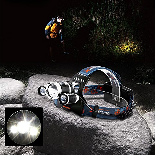 Stirnlampe,led Kopflampe(inklusive 2 Akku) spritzwasserfeste Led Lampen, ideal für Nachtlese, Camping, Angeln,Abenteuer,Höhlenforschung , Bergsteigen , Klettern, Fahrrad usw. (schwarz) - 4