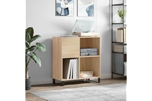 prissent Mobile Porta Dischi 84,5x38x89 cm Legno Multistrato Porta Dischi Vinile Libreria Stretta Mobile TV Soggiorno Mobile Basso Mobile Porta CD Scaffale Porta CD Libreria Legno Rovere Sonoma