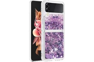 LEMAXELERS Liquide Coque pour Samsung Galaxy Z Flip 4,Paillette Brillante Quicksands Liquide Transparente Antichoc Étui de Protection Silicone TPU Case Housse pour Galaxy Z Flip 4,Purple Heart