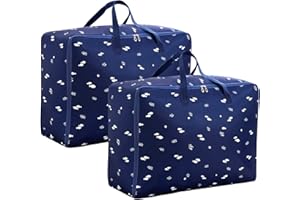 FODLON 2 Pezzi 105L Contenitori per Armadio, Borsa per Vestiti, Grande Capacità Scatole Porta Abiti Contenitori in Tessuto Oxford con Cerniera per Riporre Trapunte Coperte Biancheria da Letto, Salvaspazio