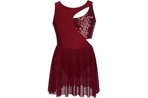 iiniim Maillot Patinaje Artistico para Niña Vestido de Patinaje Top Lentejuelas Asimétrico Disfraz de Bailarina Maillot Ballet con Falda Tutu Princesa Leotardo Gimnasia