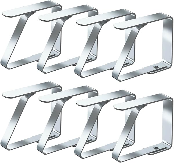 Blooven Tablecloth Clips 8 Pack Stainless Steel Table Cover Clamps Table Cloth Holders, for Tables of 1-3 cm Thick (Small x 8 Pack) - 1