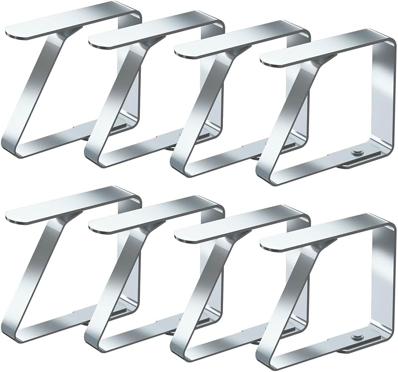 Blooven Tablecloth Clips 8 Pack Stainless Steel Table Cover Clamps Table Cloth Holders, for Tables of 1-3 cm Thick (Small x 8 Pack)