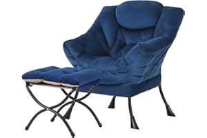 YOTATING Comfy Armchair with Footstool, Lazy Chair with Ottoman Leisure Accent Chair Relax Lounge Chair with Armrests & Side Pocket for Living Room, Bedroom & Small Spaces Armchair, Royal Blue