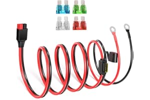 ELFCULB Anderson - Connettore a terminale ad anello o 10 AWG, cavo connettore batteria con 5 fusibili per generatori solari per stazione di alimentazione portatile automobilistica (5 piedi)