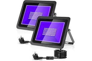 CREATESTAR Lumière Noire LED 100W lot de 2, 365nm Projecteur lumière noire UV étanche IP66, Black Light Projecteur UV LED pour fête lumineuse, Halloween, Affiche fluorescente Disco Bar éclairage de scène