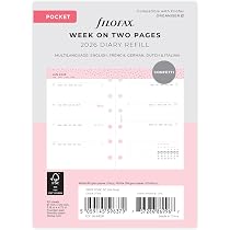 Agenda Semainier De Poche Filofax 2026 – 4 Langues (FR, EN, DE, IT) – Format Crème – 81x120 Mm – 6 Trous
