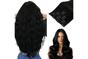 ‎HOTBANANA hotbanana Clip In Extensions Echthaar, Tief Schwarz 45cm 120g 7 Stück Unsichtbar Clip In Echthaar Extensions Günstig Haarverlängerung Glatt Nahtlos Remy Hair Extensions 18 Zoll