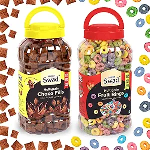 Swad Fruit Rings & Choco Fills, Combo of 2 Jars (Chocos Fill and Frooty Loops Breakfast Cereal for Children) Jar, 650 g