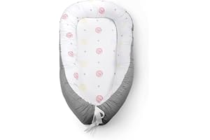 Kidoola Newborn Baby Nest Lounger with Memory Foam Base, 100% Cotton, Washable, Safe and Breathable Fabric 0-12 Months Unisex Ideal for Home, Travel & Baby Essential Gift (Circles)