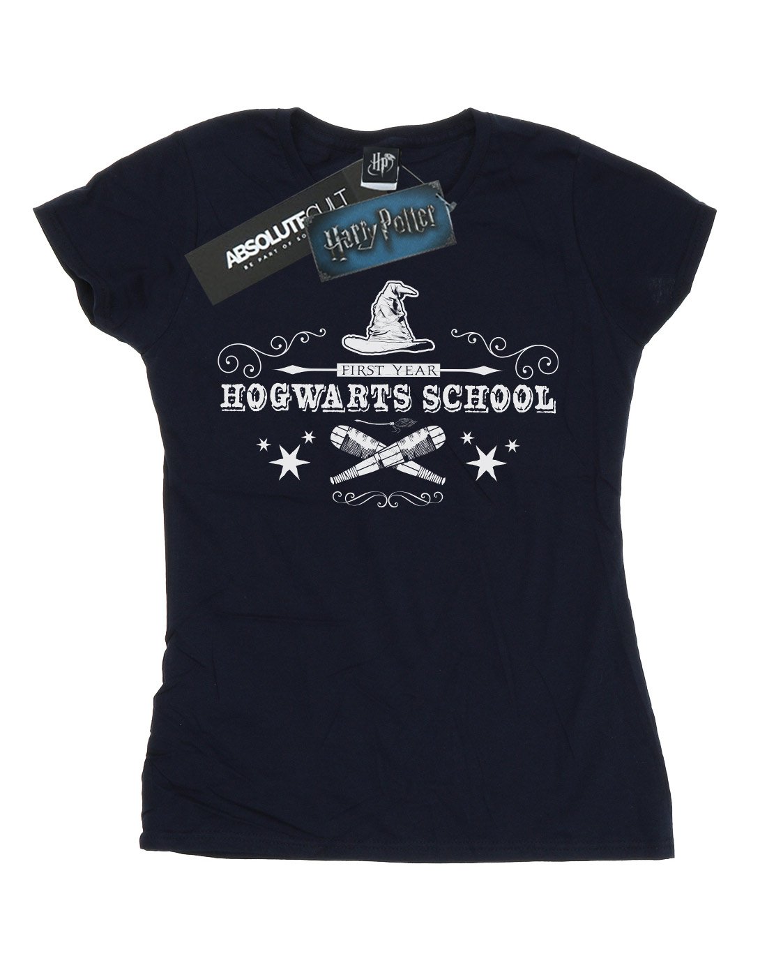 Absolute-Cult-Harry-Potter-Damen-Hogwarts-First-Year-T-Shirt-Navy-Blau-Small