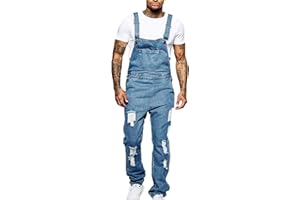 YAODAMAI Salopette in Denim con Bretelle strappate da Uomo Pantaloni Jeans Strappati con Tuta Casual alla Moda