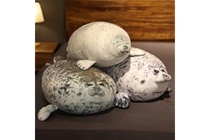 LSGGTIM 30cm Chubby Blob Seal Pillow, Robbe Kuscheltier Fett Meerestier Kissen Gefülltes Plüschkissen Grau Klecks Siegel Umarmungskissen Stofftier Baumwolle Blob Seal Plüsch Spielzug für Kinder Erwachsene