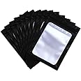 XFXIA 100 Pieces Mylar Bags, Resealable Smell Proof Bags with Ziplock and Clear Window, Aluminum Foil Pouch Bag for Candy Food Lip Gloss Packaging |flat|cute| (Black, 4 x 6 Inch)