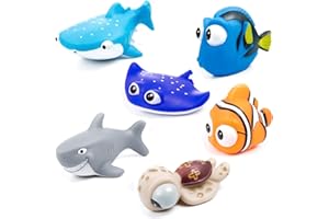 MOOKLIN ROAM Jouets de Bain Océan pour Bébé, 6 pcs Jouets de Animaux Différents Jeu de Bain Gicleurs rigolos pour Baignade de Bébé Flotteur Squeeze Lavage Nager Plongée
